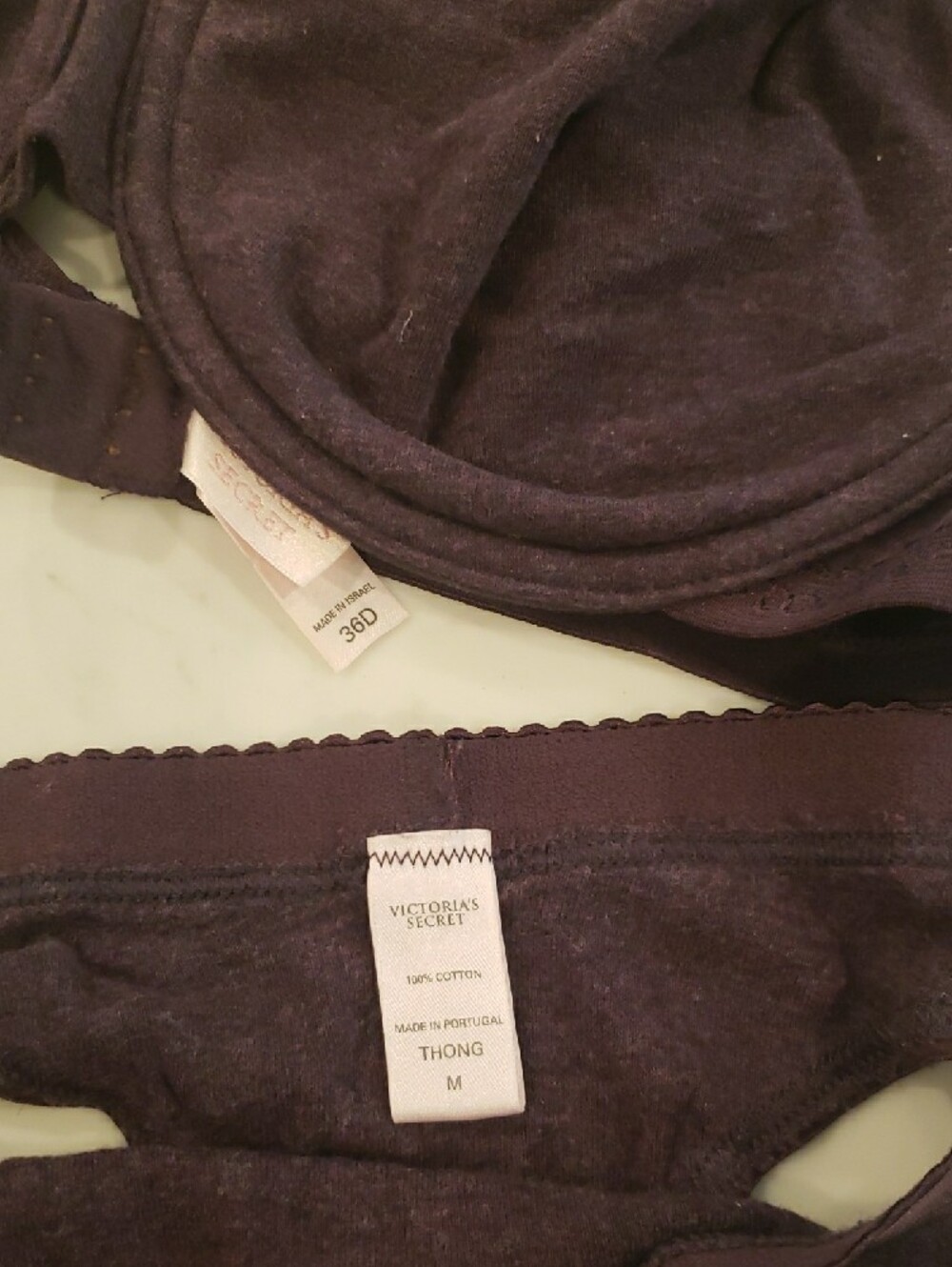 Victoria's Secret Plum Cotton Underwire Bra & Thong Set - Deep Plum - Picture 3 of 6